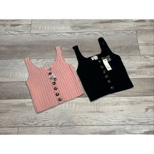 Jun & Ivy sweater knit pink & black crop tank top size XS
